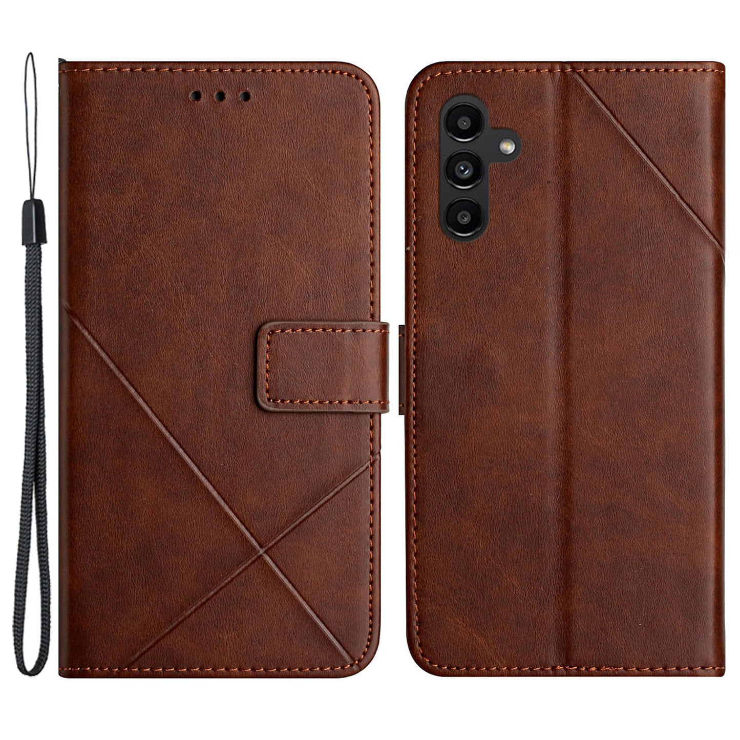 For Samsung Galaxy S24+ Case Line Imprinting Solid Color PU Leather Stand Phone Cover - Brown