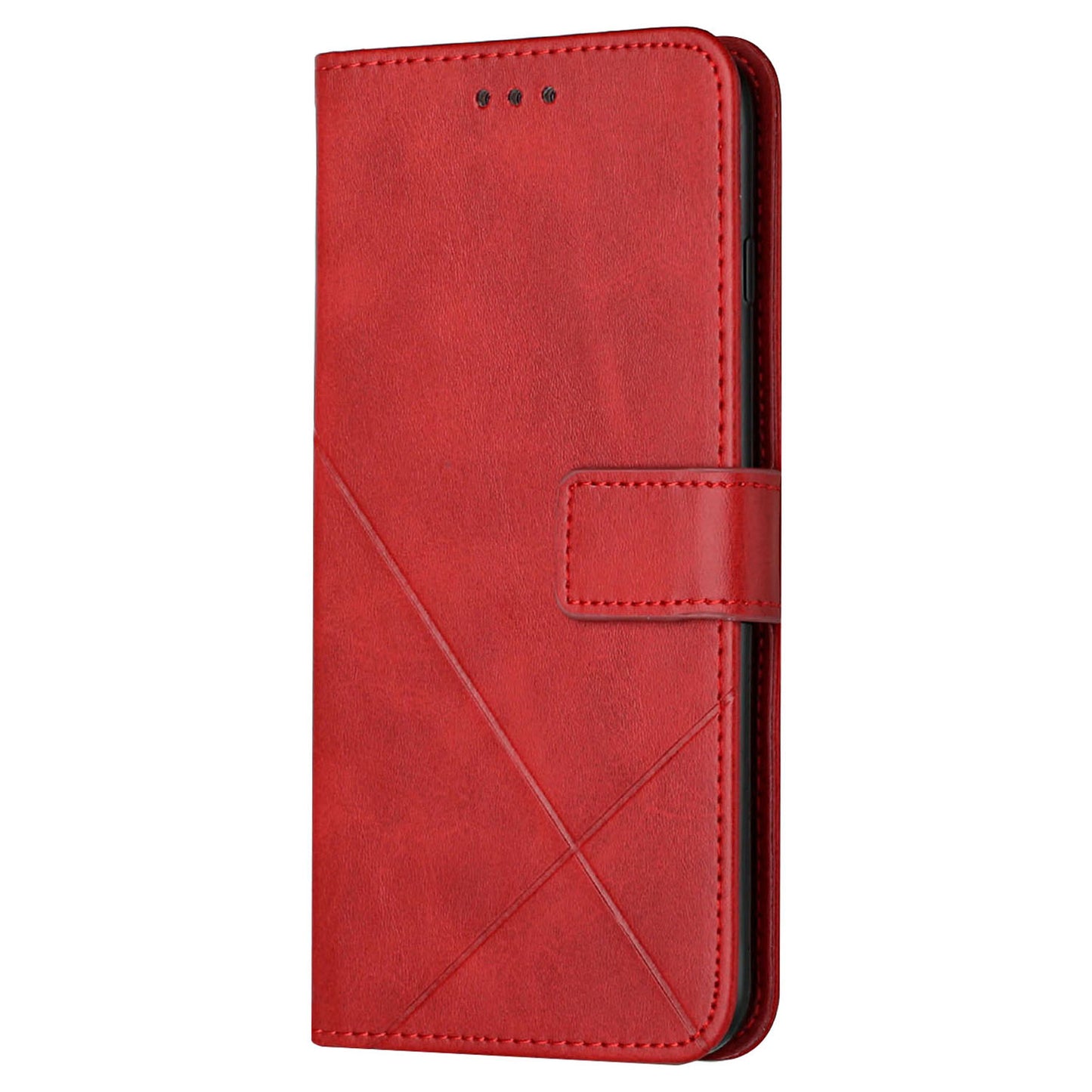 For Samsung Galaxy S24+ Case Line Imprinting Solid Color PU Leather Stand Phone Cover - Red