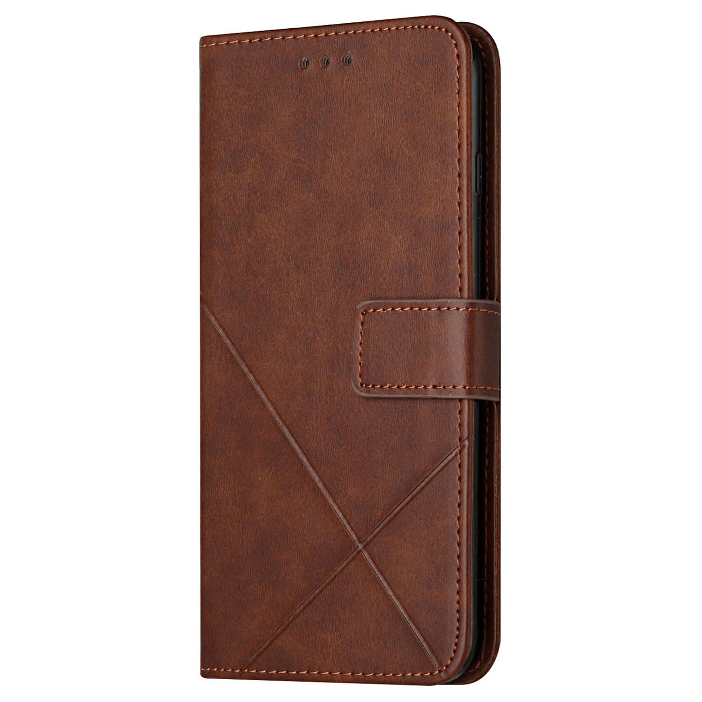 For Samsung Galaxy S24 Cell Phone Case Line Imprinting Solid Color PU Leather Cover with Strap - Brown