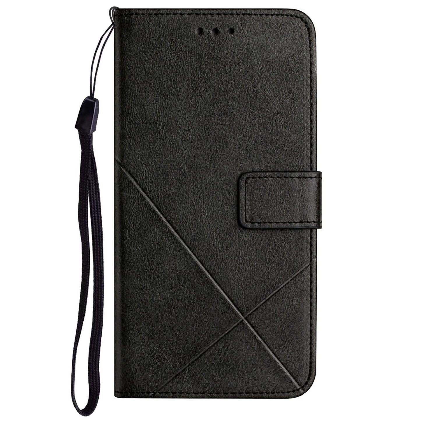 For Samsung Galaxy S24 Cell Phone Case Line Imprinting Solid Color PU Leather Cover with Strap - Black