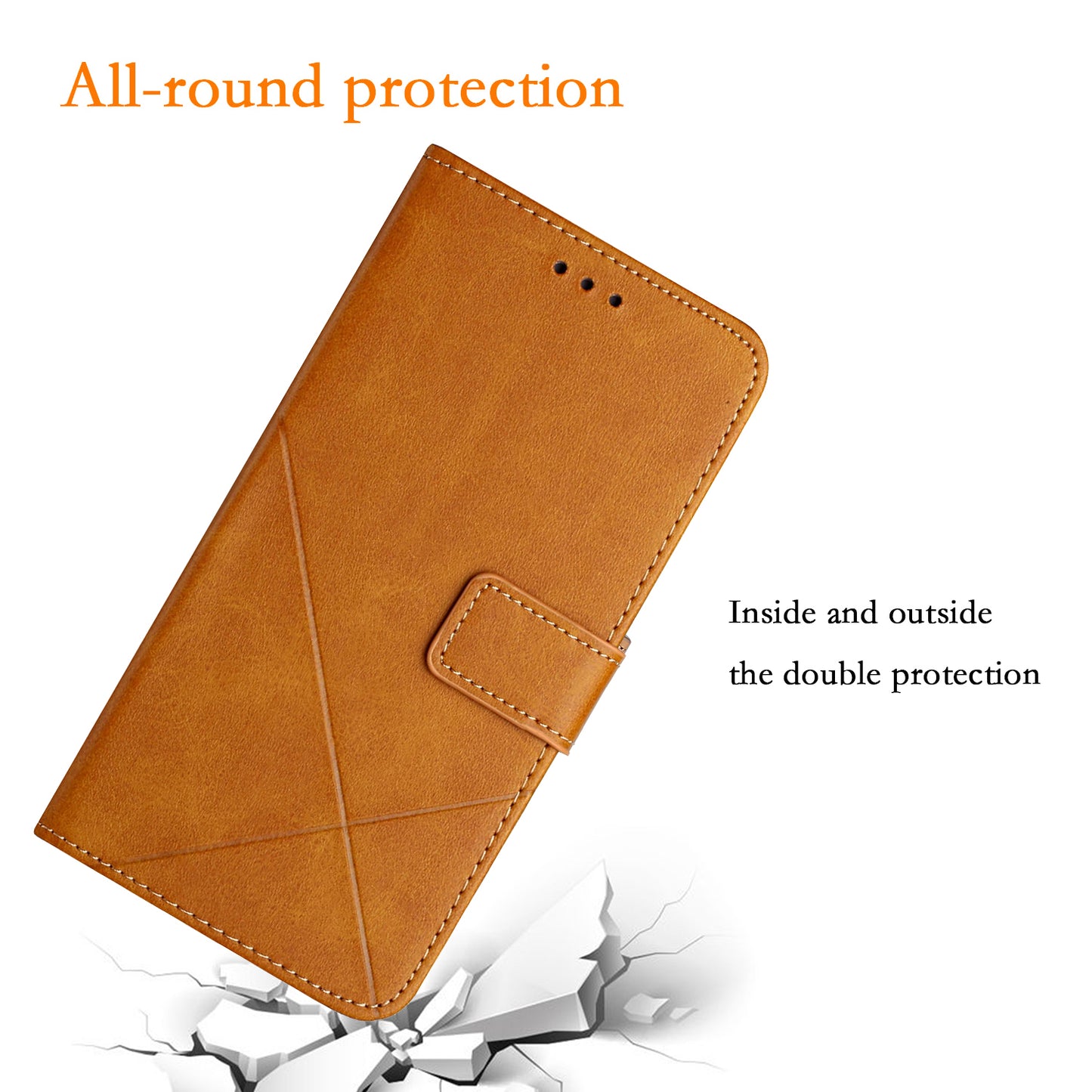 For Samsung Galaxy S24 Cell Phone Case Line Imprinting Solid Color PU Leather Cover with Strap - Yellow