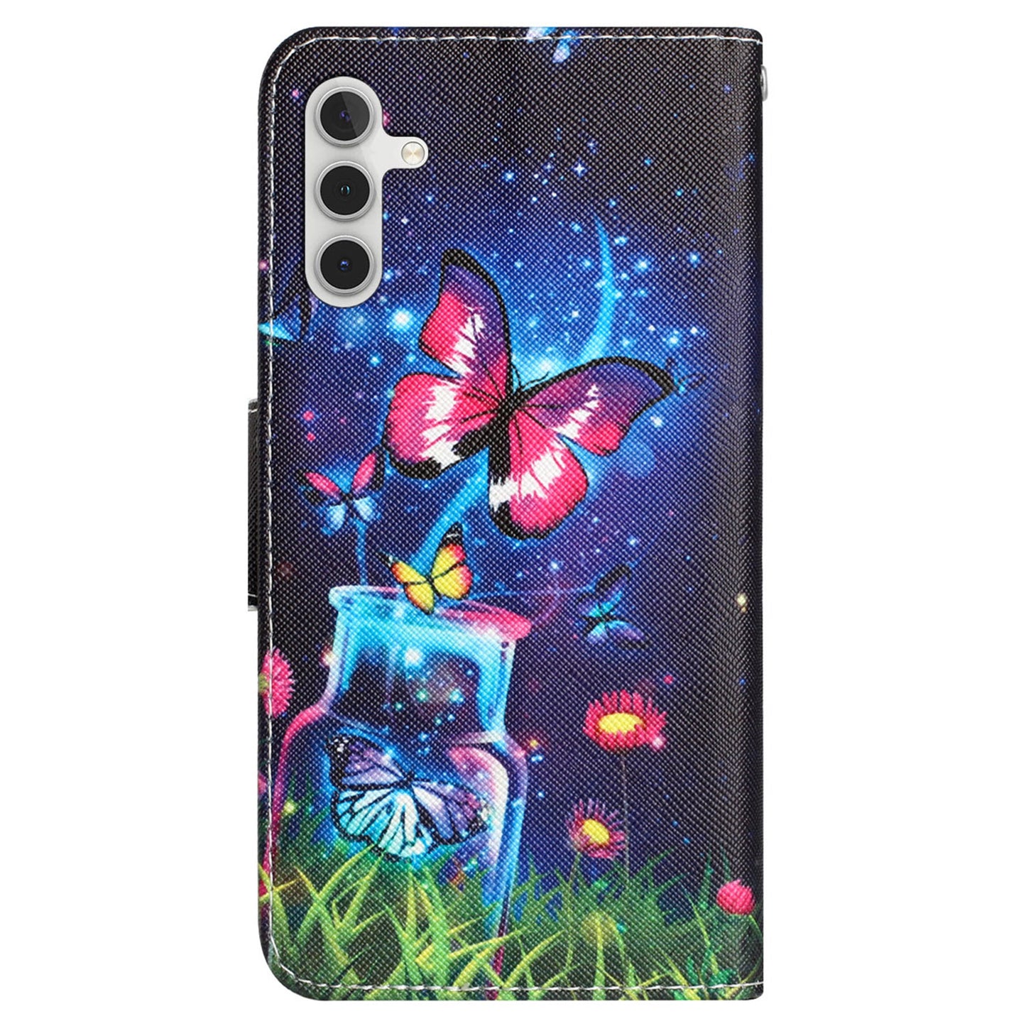 For Samsung Galaxy S24 Leather Case Pattern Printing Phone Stand Cover - Bottle and Butterfly
