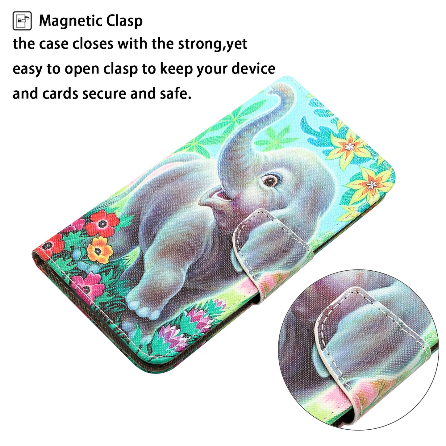 For Samsung Galaxy S24 Leather Case Pattern Printing Phone Stand Cover - Elephant