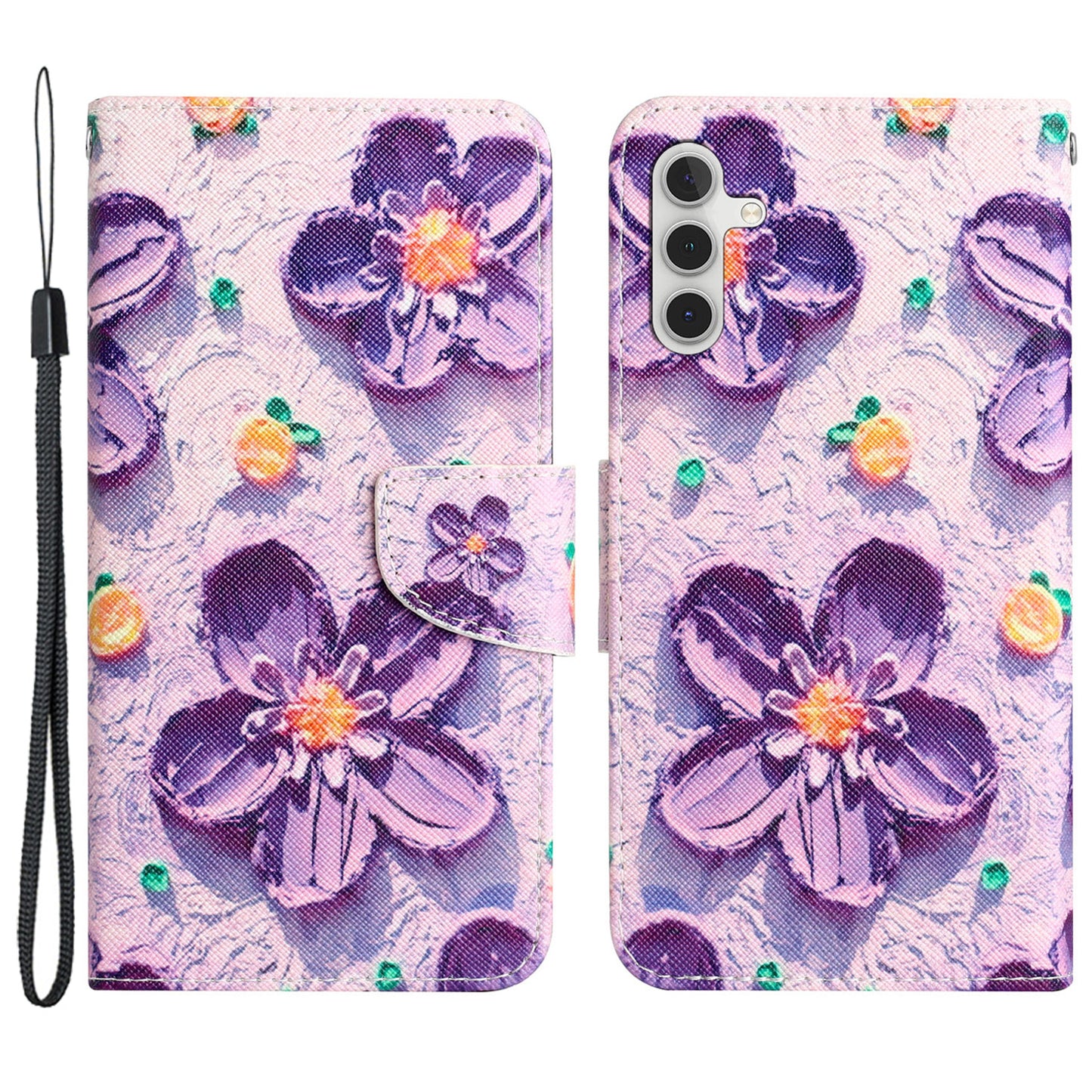 For Samsung Galaxy S24+ Case PU Leather Pattern Printing Stand Cover - Purple Flower