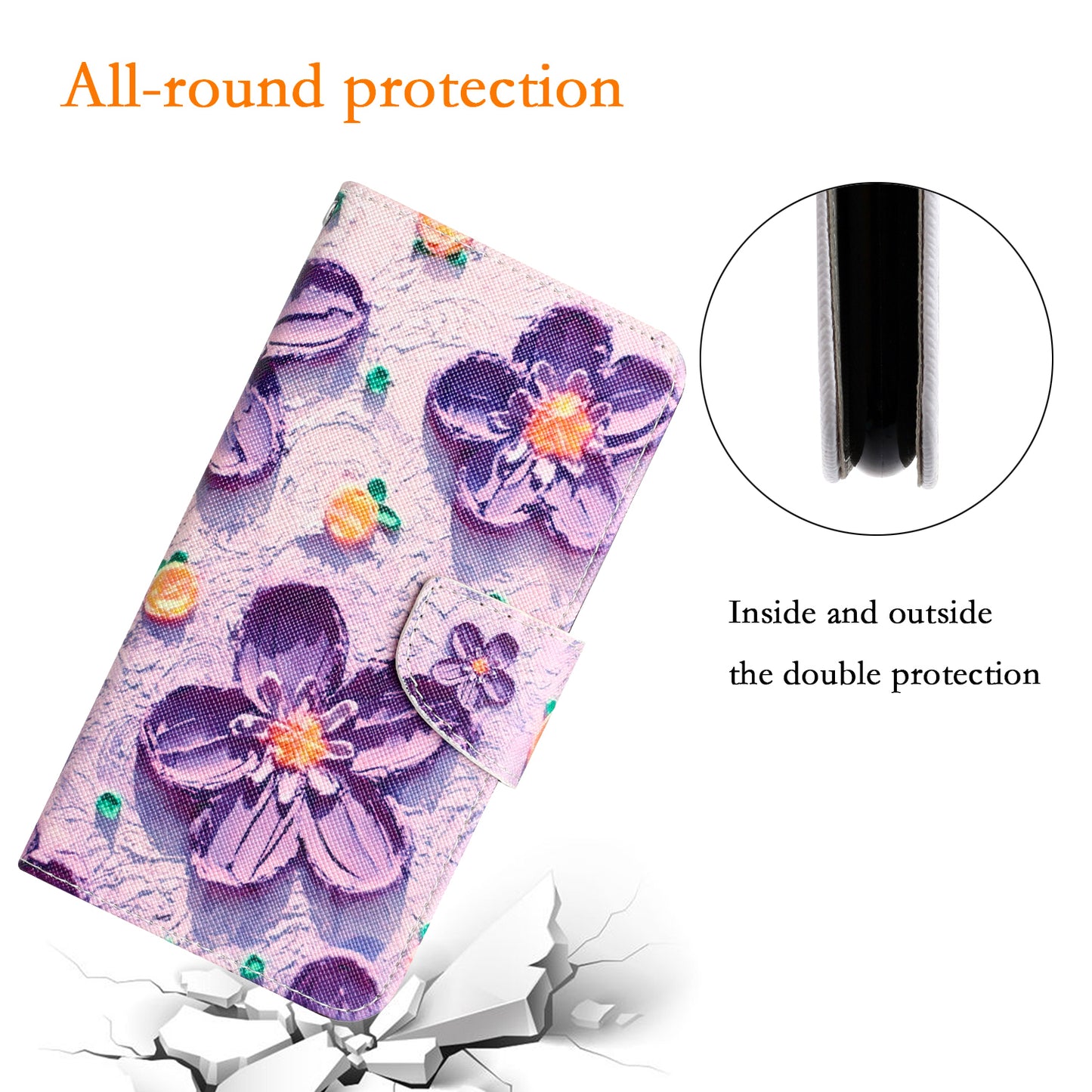 For Samsung Galaxy S24+ Case PU Leather Pattern Printing Stand Cover - Purple Flower