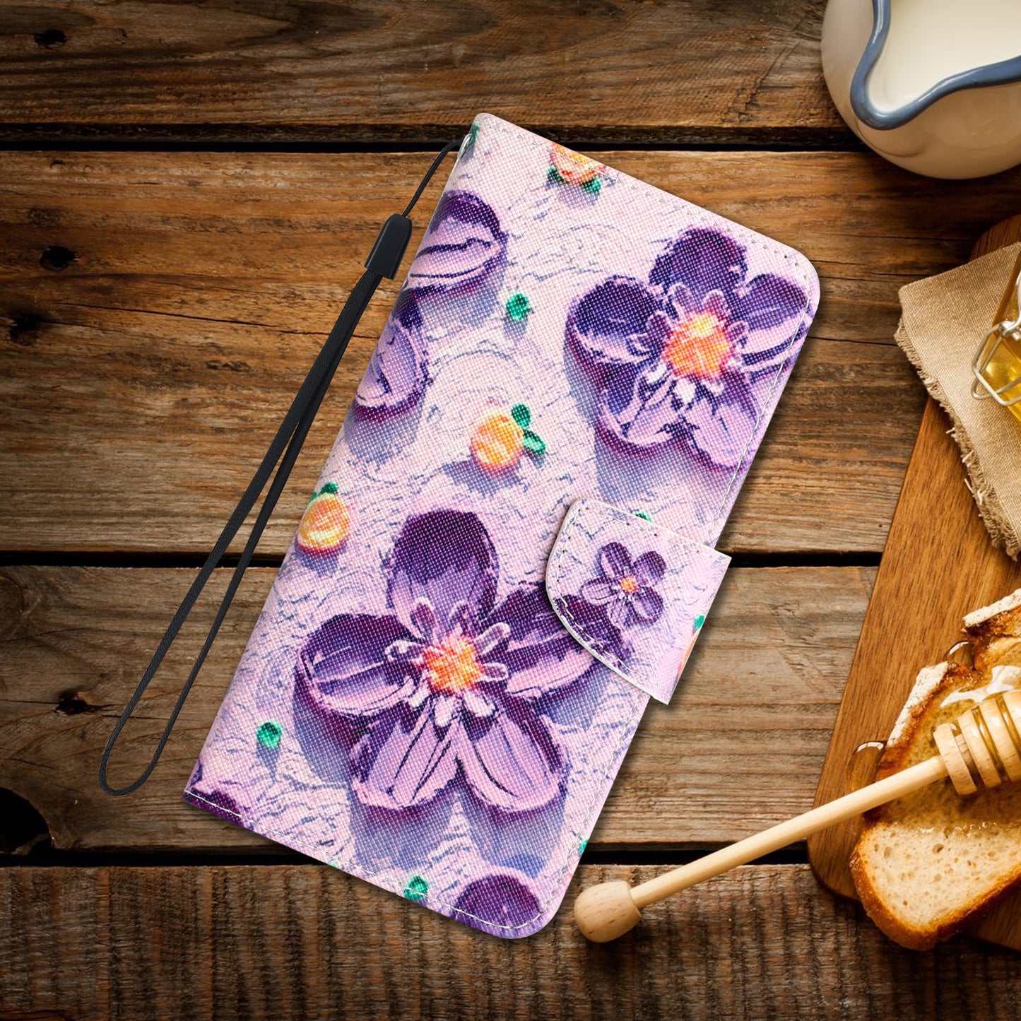For Samsung Galaxy S24+ Case PU Leather Pattern Printing Stand Cover - Purple Flower
