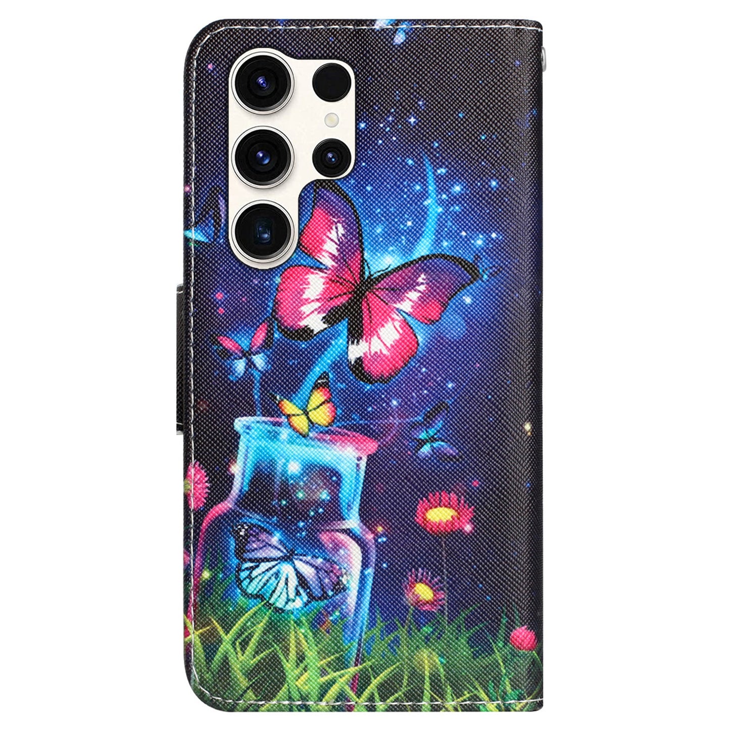 For Samsung Galaxy S24 Ultra Case Pattern Printing Phone Cover with Wallet - Bottle and Butterfly