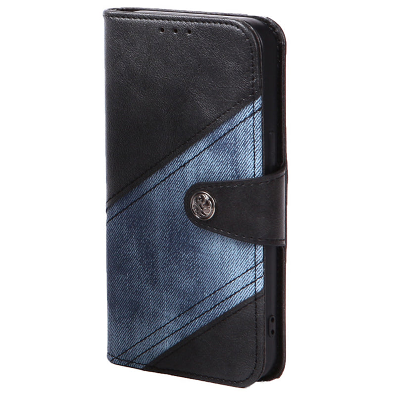 For Samsung Galaxy S24 Mobile Phone Case Splicing Style Phone Cover PU Leather Wallet - Black
