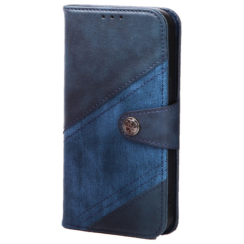 For Samsung Galaxy S24 Mobile Phone Case Splicing Style Phone Cover PU Leather Wallet - Dark Blue