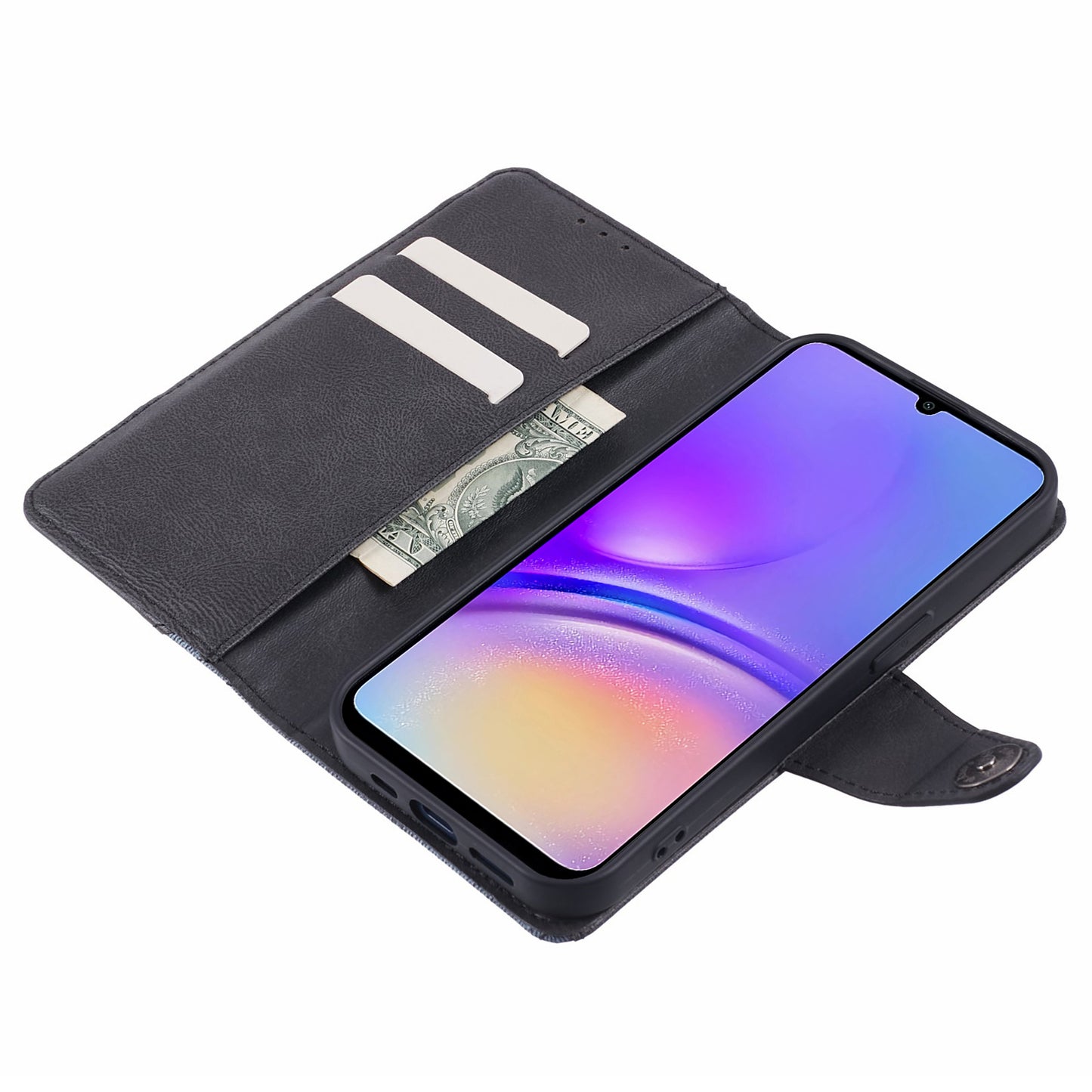 For Samsung Galaxy S24+ Mobile Phone Case Splicing Style PU Leather Wallet Cell Phone Cover - Black