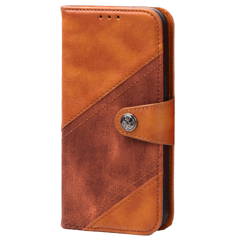 For Samsung Galaxy S24+ Mobile Phone Case Splicing Style PU Leather Wallet Cell Phone Cover - Brown
