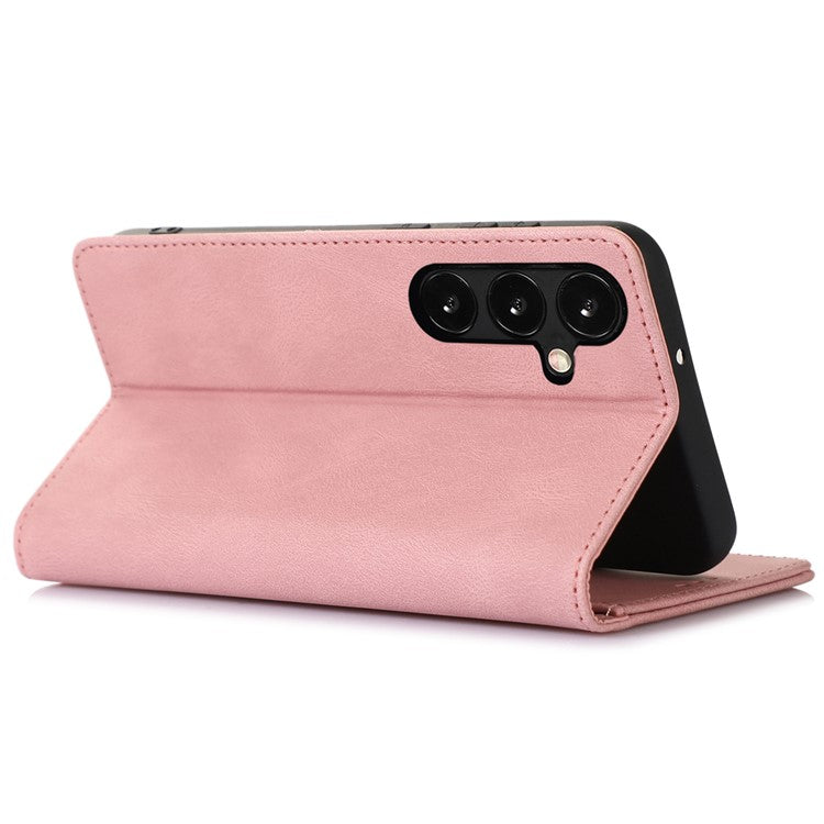 For Samsung Galaxy A34 5G Dustproof Cover Magnetic Stand PU Leather Phone Case Wallet - Rose Gold
