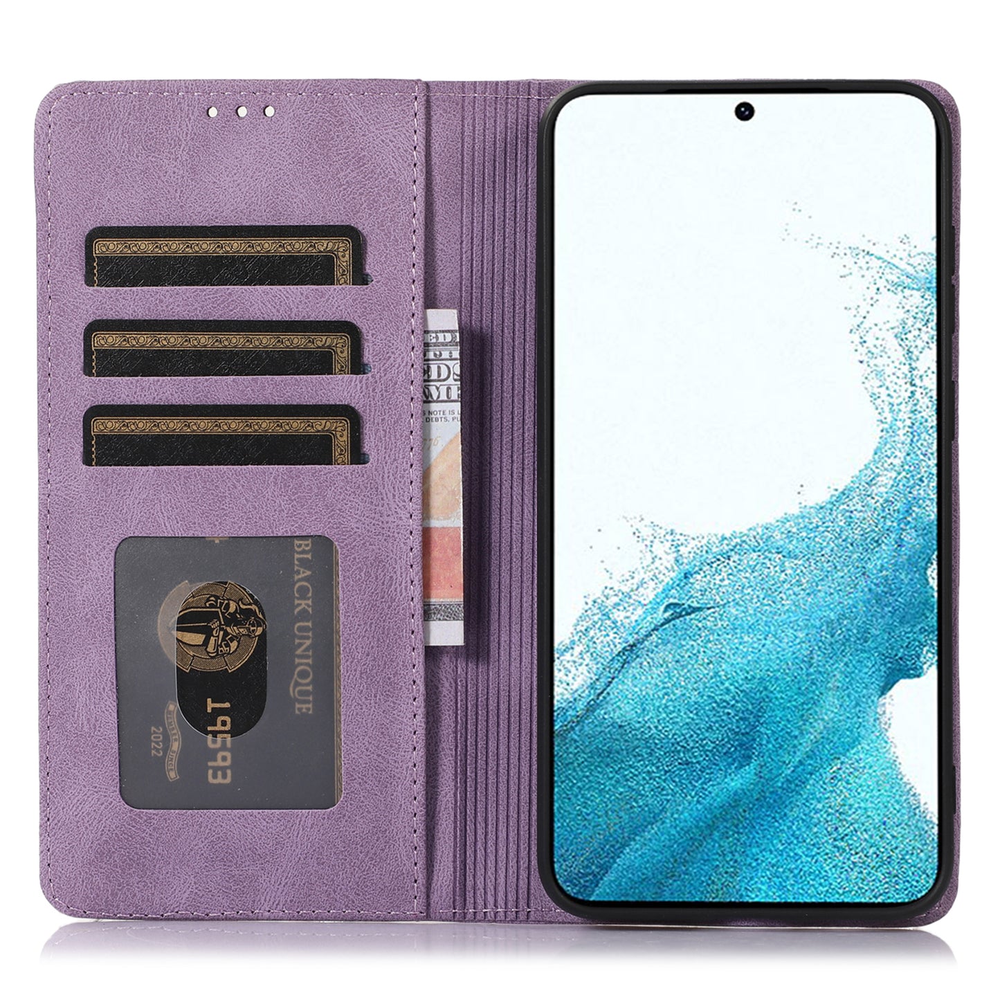For Samsung Galaxy S24 Wallet Phone Cover TPU+PU Leather Slim-Fit Phone Case with Stand - Purple
