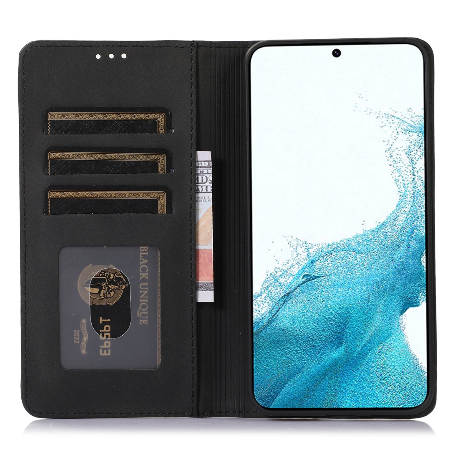 For Samsung Galaxy S24 Wallet Phone Cover TPU+PU Leather Slim-Fit Phone Case with Stand - Black