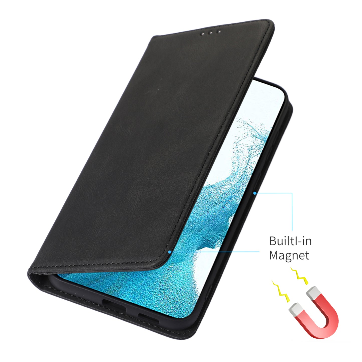 For Samsung Galaxy S24 Wallet Phone Cover TPU+PU Leather Slim-Fit Phone Case with Stand - Black