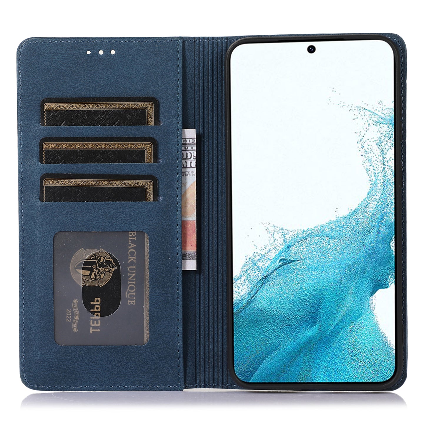 For Samsung Galaxy S24 Wallet Phone Cover TPU+PU Leather Slim-Fit Phone Case with Stand - Blue