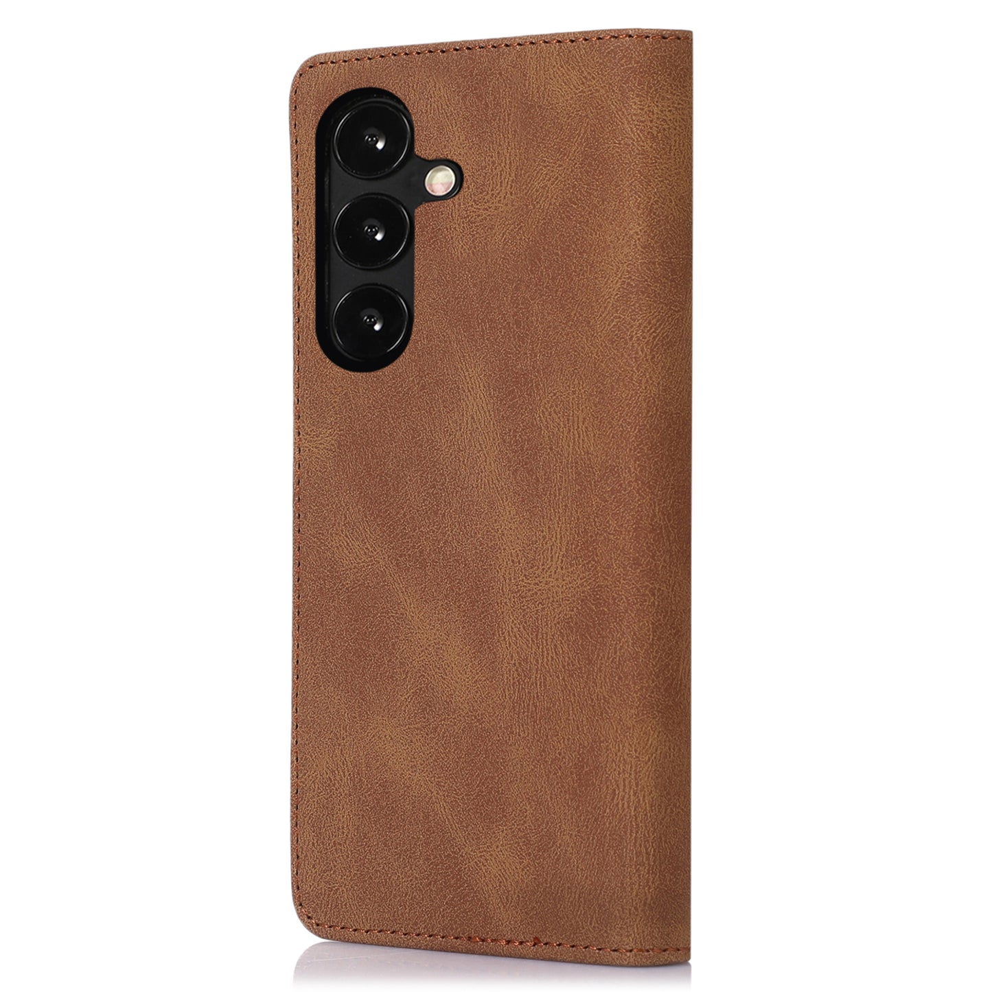For Samsung Galaxy S24 Wallet Phone Cover TPU+PU Leather Slim-Fit Phone Case with Stand - Brown