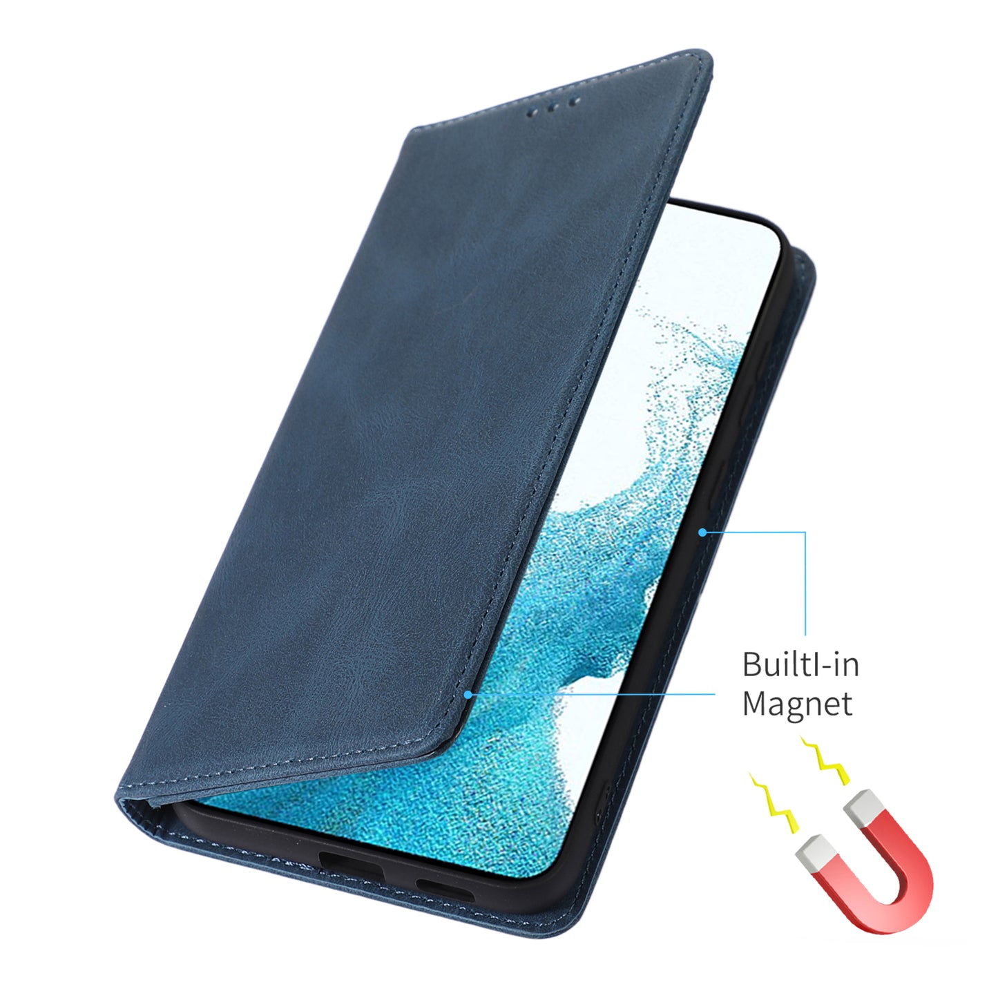 For Samsung Galaxy S24+ PU Leather Mobile Phone Case Magnetic Stand Cover Wallet - Blue
