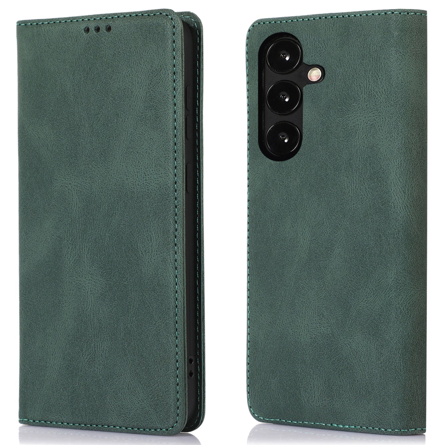 For Samsung Galaxy S24+ PU Leather Mobile Phone Case Magnetic Stand Cover Wallet - Green
