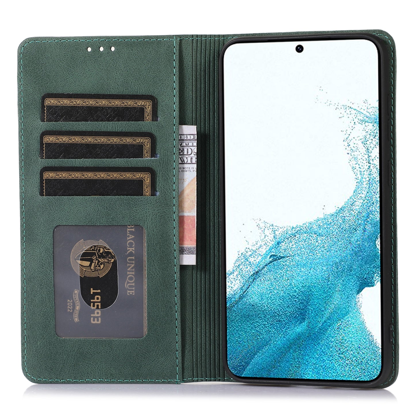 For Samsung Galaxy S24+ PU Leather Mobile Phone Case Magnetic Stand Cover Wallet - Green