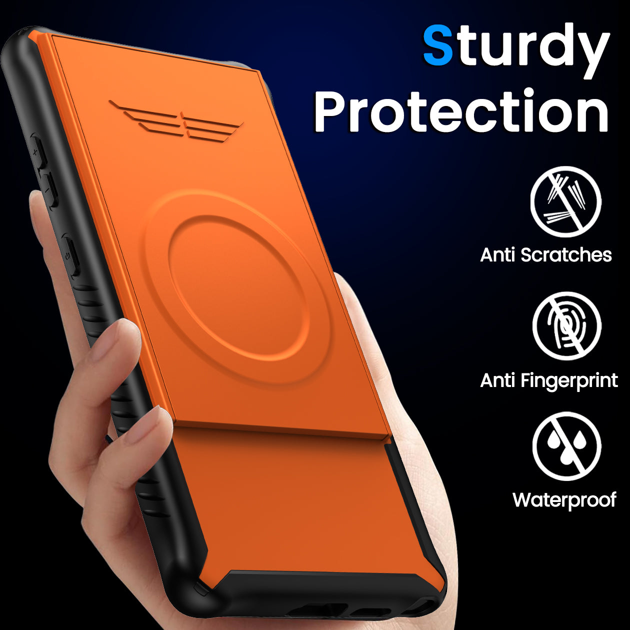 GKK For Samsung Galaxy S24 Magnetic Phone Case Slide Camera Protection Cover with Card Holder - Orange