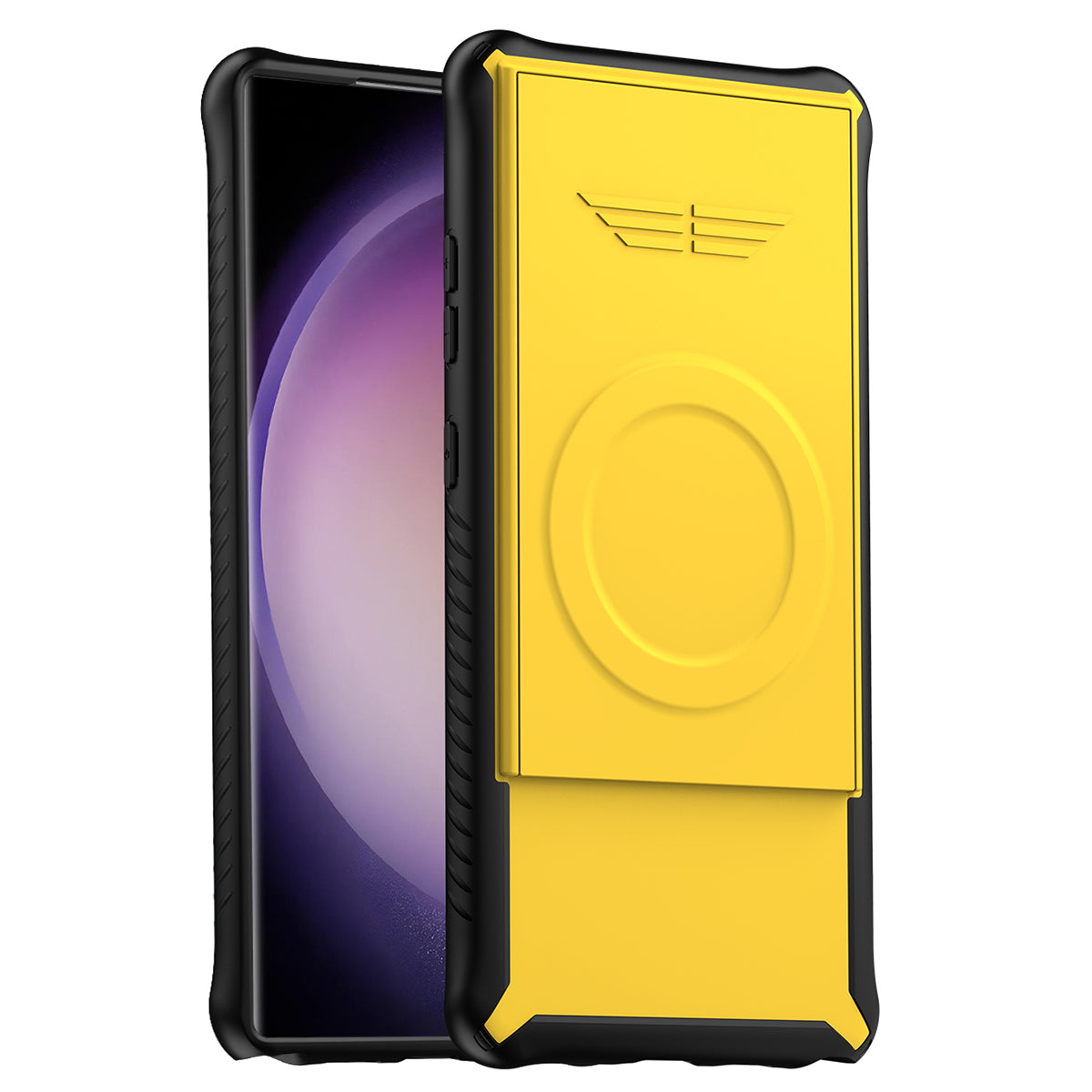GKK For Samsung Galaxy S24 Magnetic Phone Case Slide Camera Protection Cover with Card Holder - Yellow