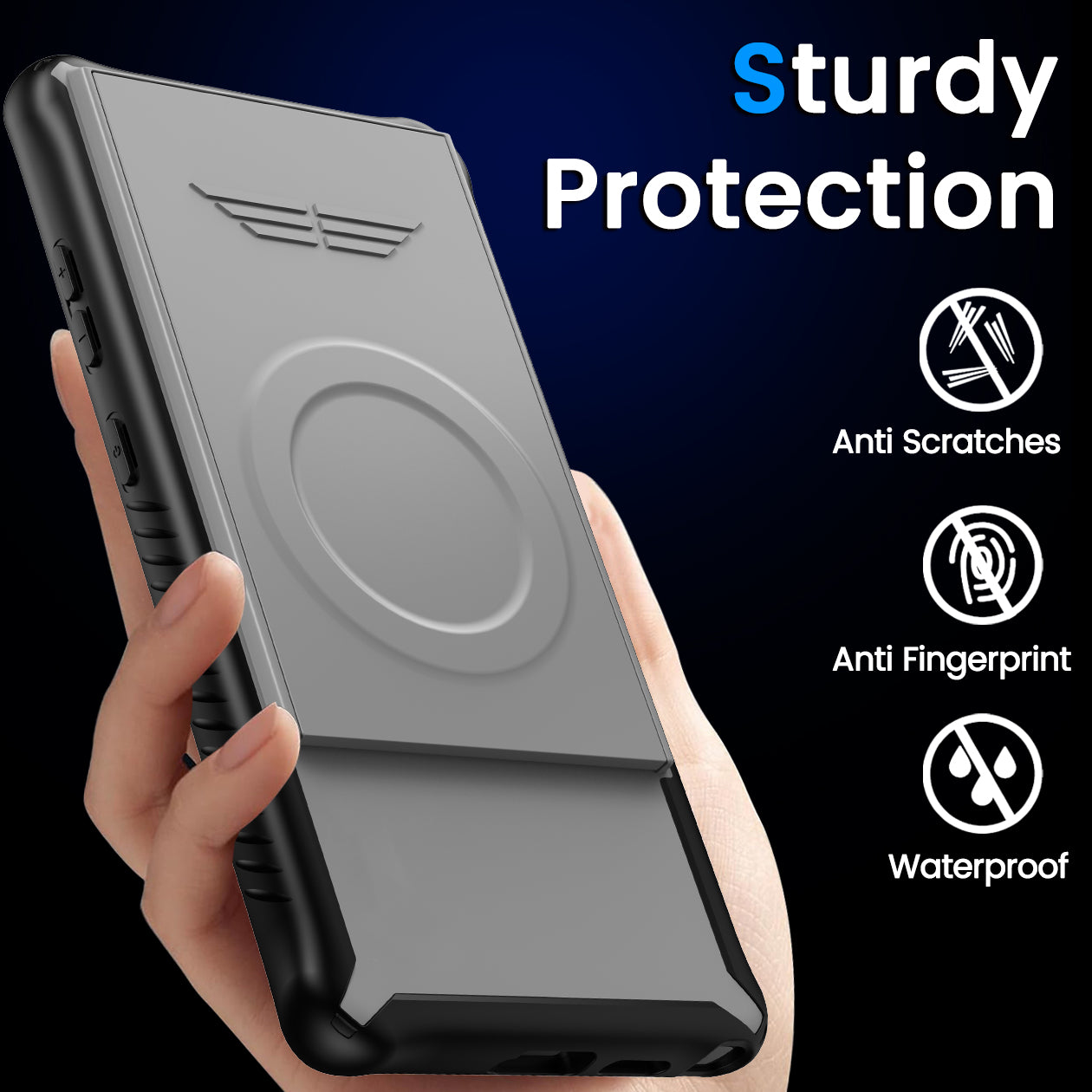 GKK For Samsung Galaxy S24 Magnetic Phone Case Slide Camera Protection Cover with Card Holder - Grey