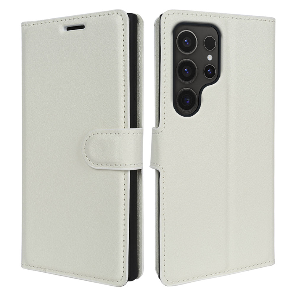 For Samsung Galaxy S24 Ultra Case Litchi Texture Wallet Phone Cover with Stand - White