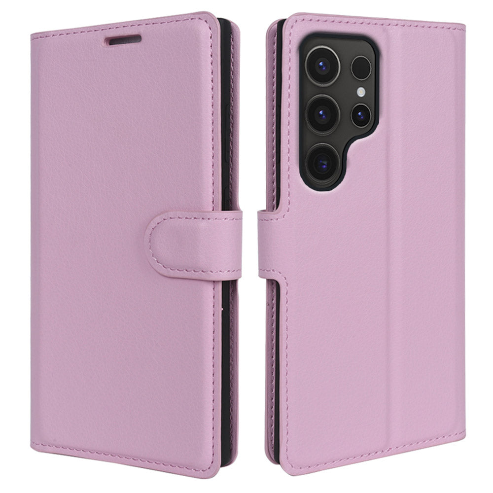 For Samsung Galaxy S24 Ultra Case Litchi Texture Wallet Phone Cover with Stand - Pink