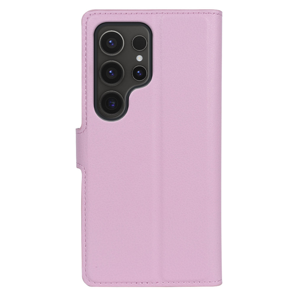 For Samsung Galaxy S24 Ultra Case Litchi Texture Wallet Phone Cover with Stand - Pink