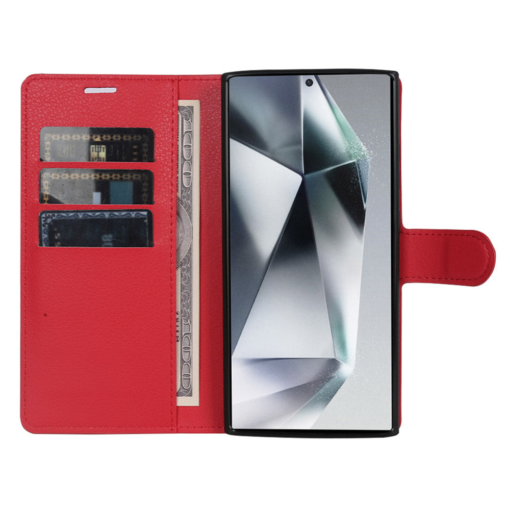 For Samsung Galaxy S24 Ultra Case Litchi Texture Wallet Phone Cover with Stand - Red