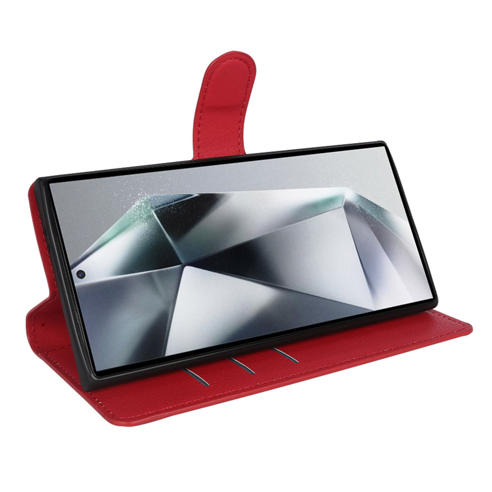For Samsung Galaxy S24 Ultra Case Litchi Texture Wallet Phone Cover with Stand - Red