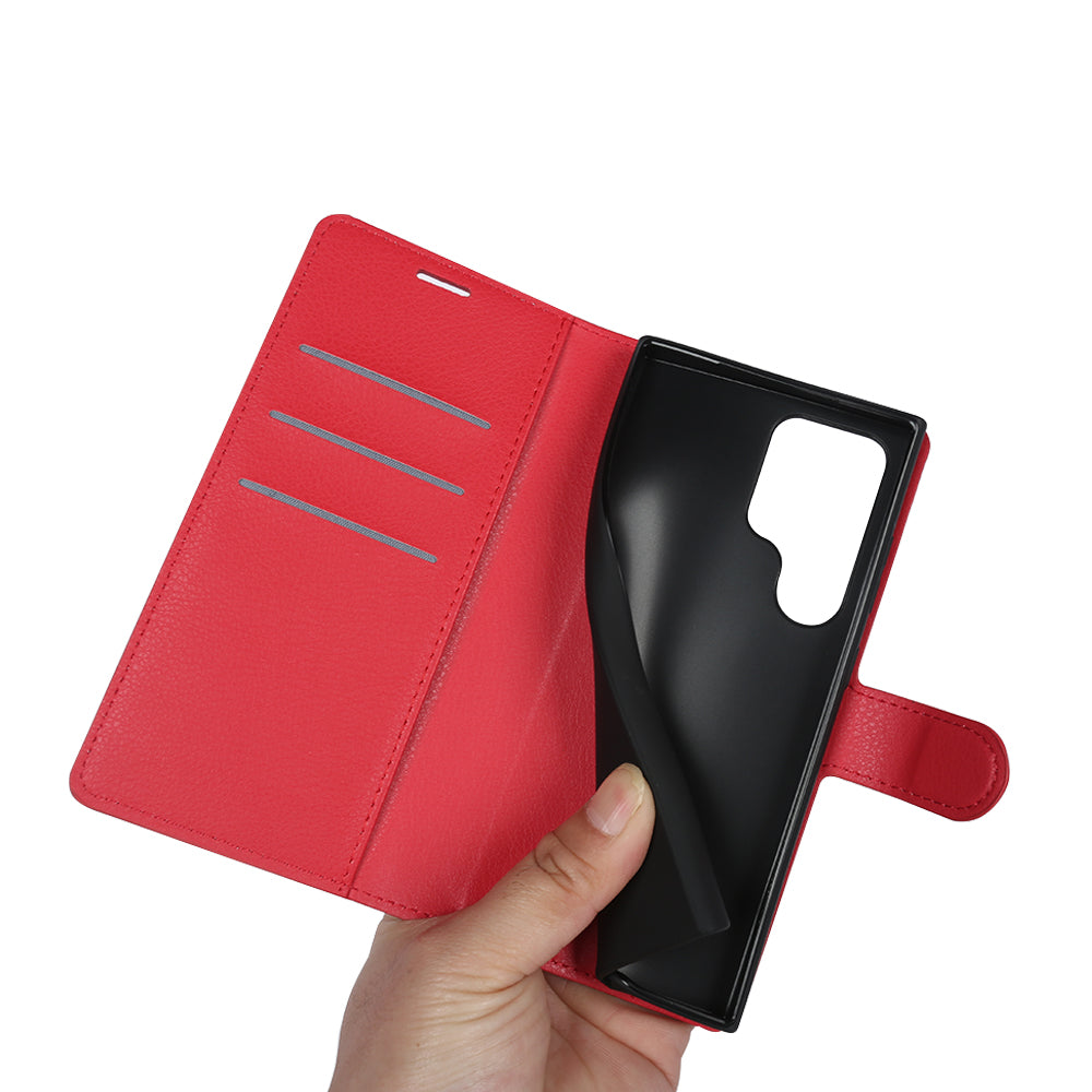 For Samsung Galaxy S24 Ultra Case Litchi Texture Wallet Phone Cover with Stand - Red