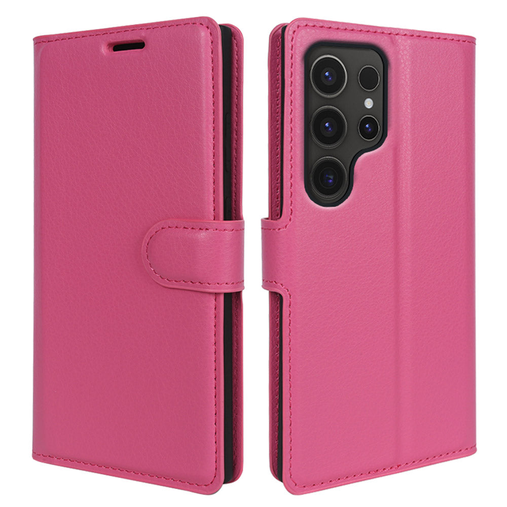 For Samsung Galaxy S24 Ultra Case Litchi Texture Wallet Phone Cover with Stand - Rose