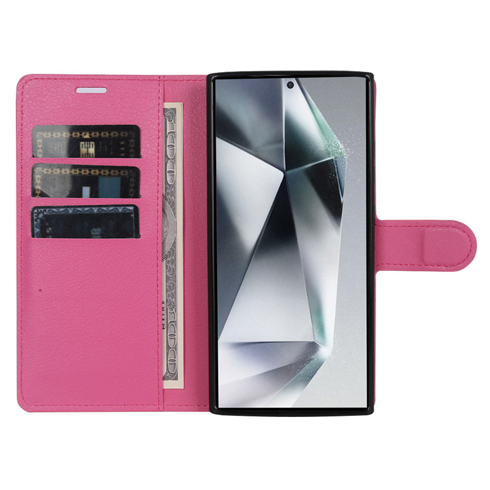 For Samsung Galaxy S24 Ultra Case Litchi Texture Wallet Phone Cover with Stand - Rose