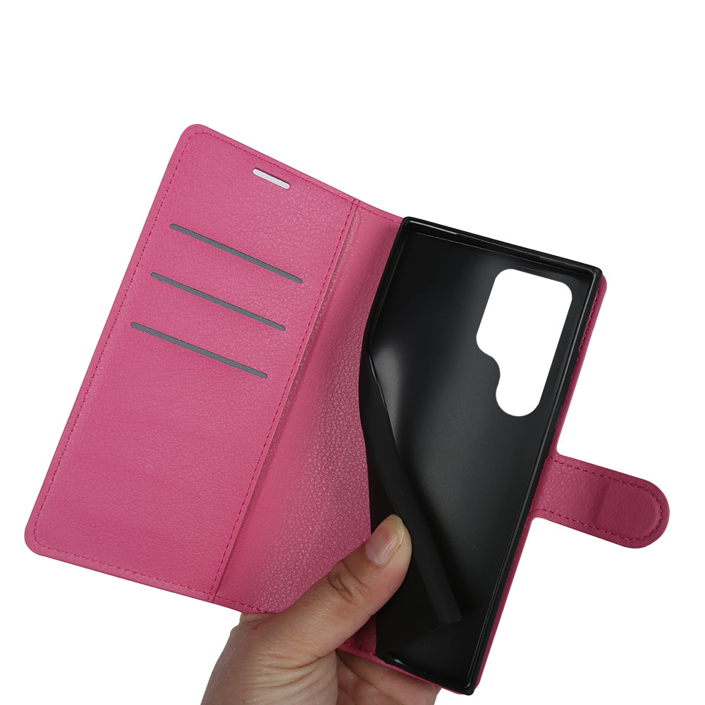 For Samsung Galaxy S24 Ultra Case Litchi Texture Wallet Phone Cover with Stand - Rose