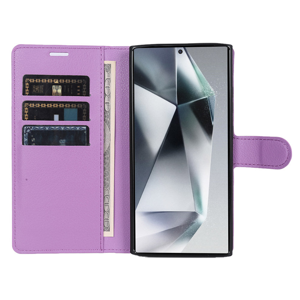 For Samsung Galaxy S24 Ultra Case Litchi Texture Wallet Phone Cover with Stand - Purple