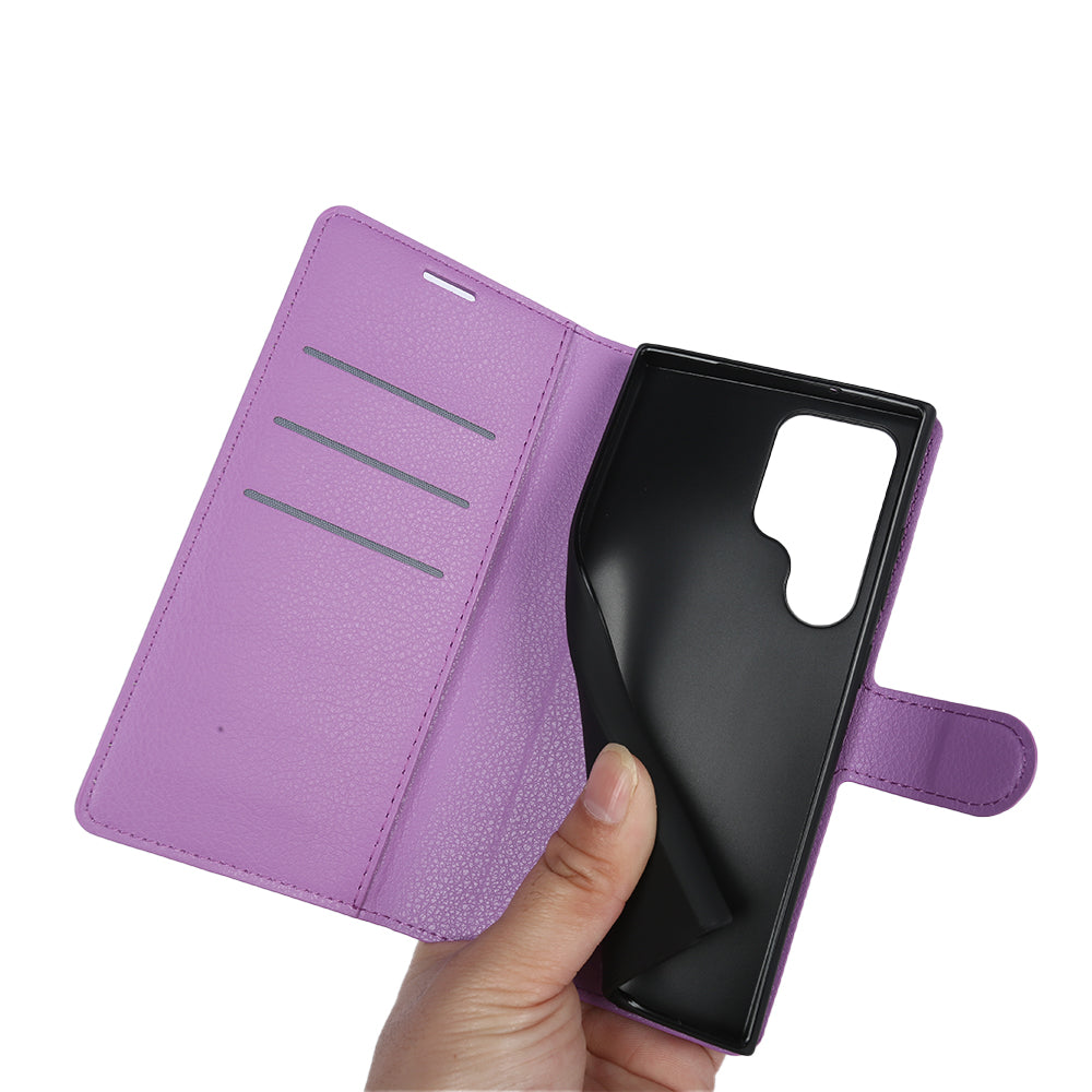 For Samsung Galaxy S24 Ultra Case Litchi Texture Wallet Phone Cover with Stand - Purple