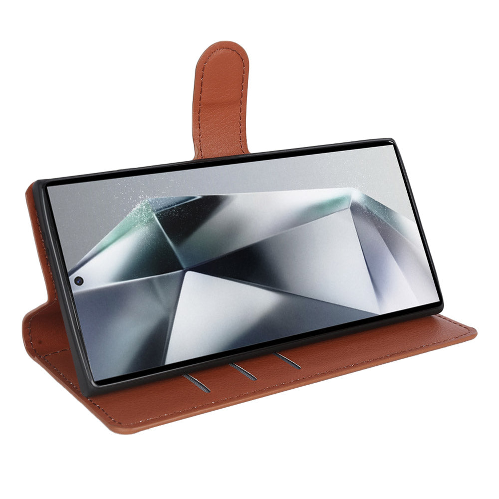 For Samsung Galaxy S24 Ultra Case Litchi Texture Wallet Phone Cover with Stand - Brown