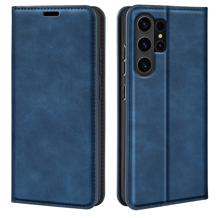 For Samsung Galaxy S24 Ultra Case Anti-Drop Phone Case Skin-Touch PU Leather Flip Cover - Blue