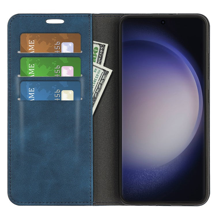 For Samsung Galaxy S24 Ultra Case Anti-Drop Phone Case Skin-Touch PU Leather Flip Cover - Blue