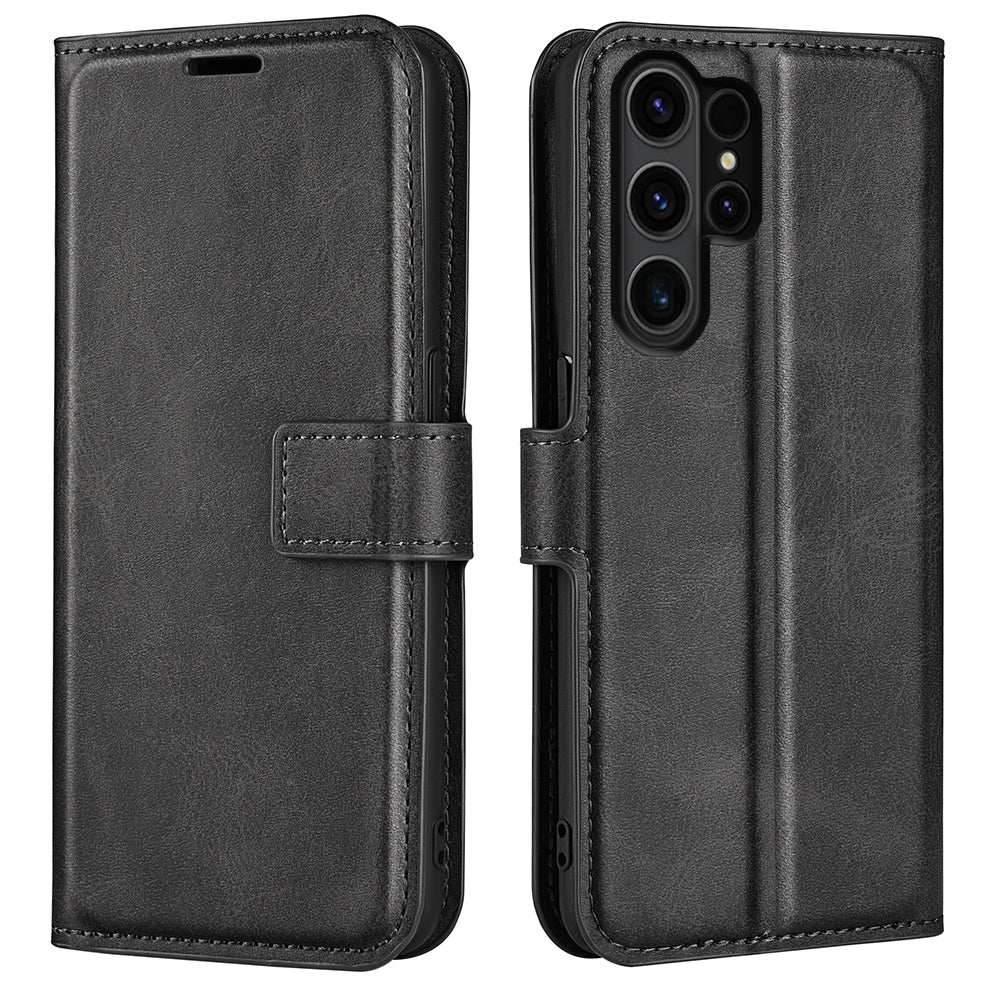 For Samsung Galaxy S24 Ultra Case Calf Texture PU Leather Protective Wallet Phone Cover - Black