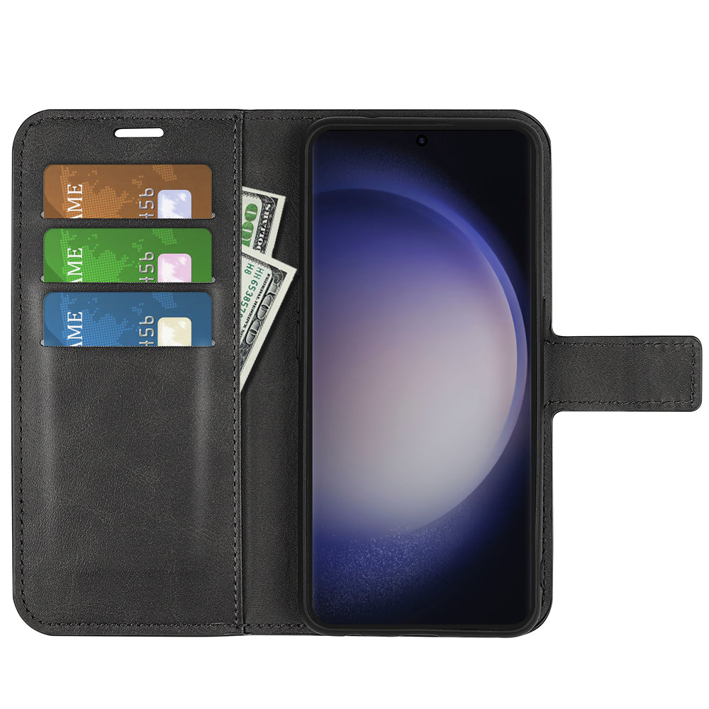 For Samsung Galaxy S24 Ultra Case Calf Texture PU Leather Protective Wallet Phone Cover - Black