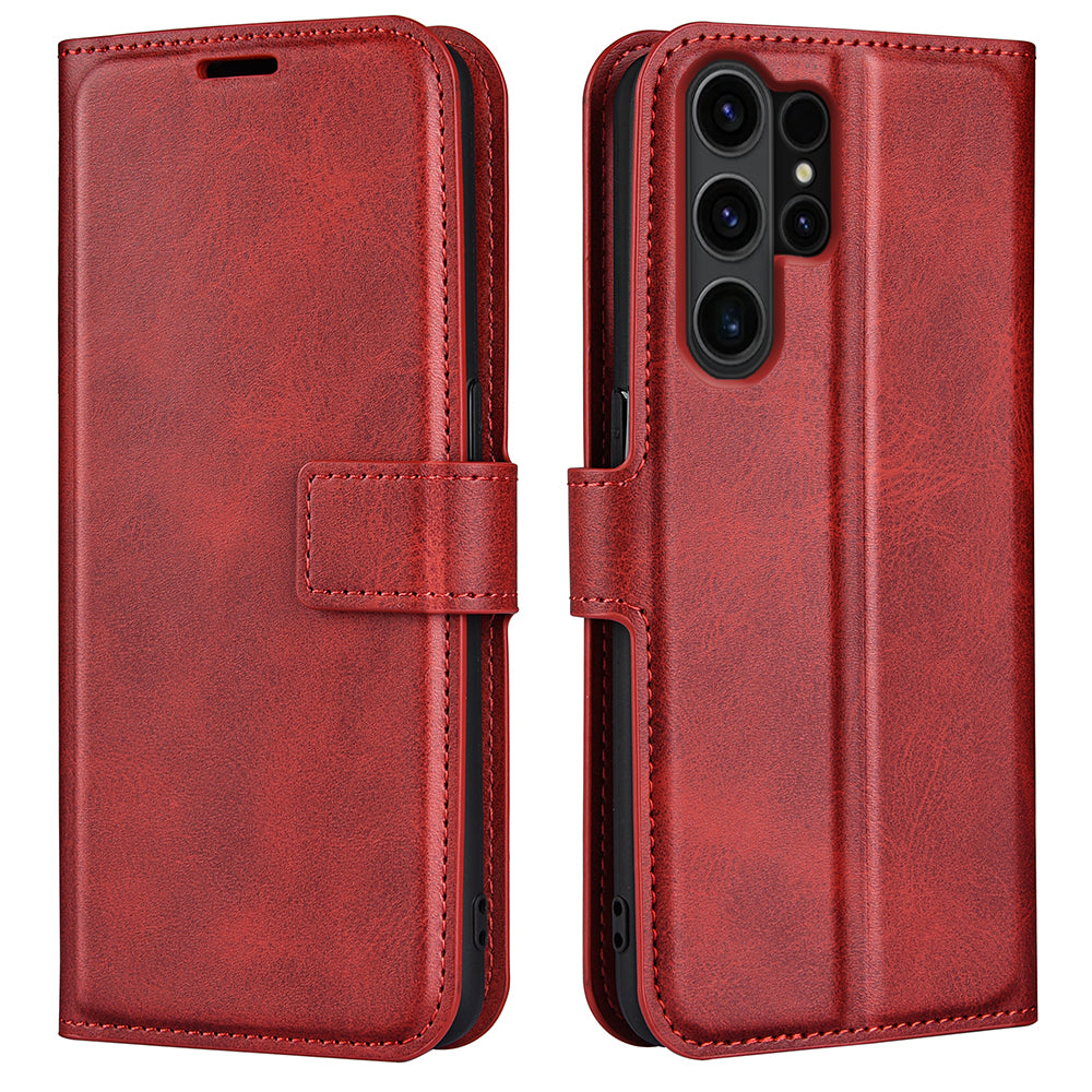 For Samsung Galaxy S24 Ultra Case Calf Texture PU Leather Protective Wallet Phone Cover - Red
