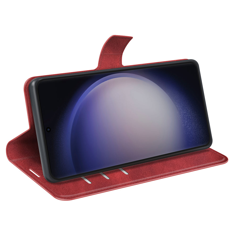 For Samsung Galaxy S24 Ultra Case Calf Texture PU Leather Protective Wallet Phone Cover - Red