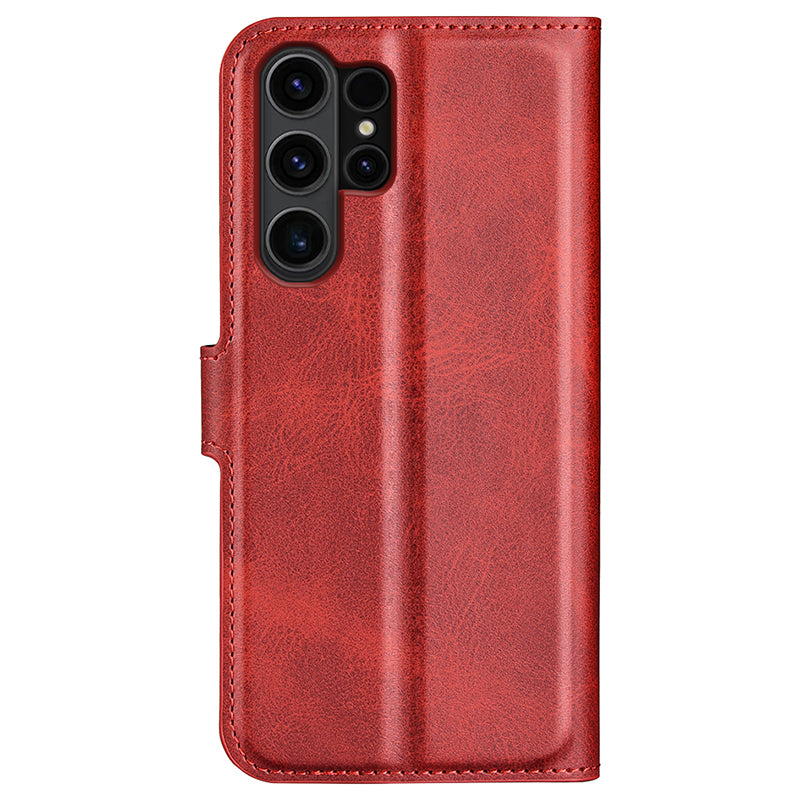For Samsung Galaxy S24 Ultra Case Calf Texture PU Leather Protective Wallet Phone Cover - Red