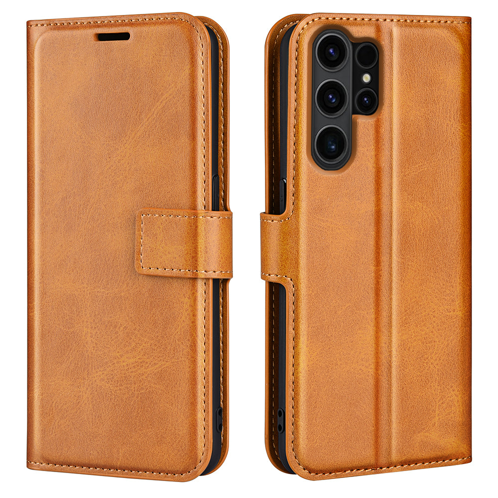 For Samsung Galaxy S24 Ultra Case Calf Texture PU Leather Protective Wallet Phone Cover - Yellow