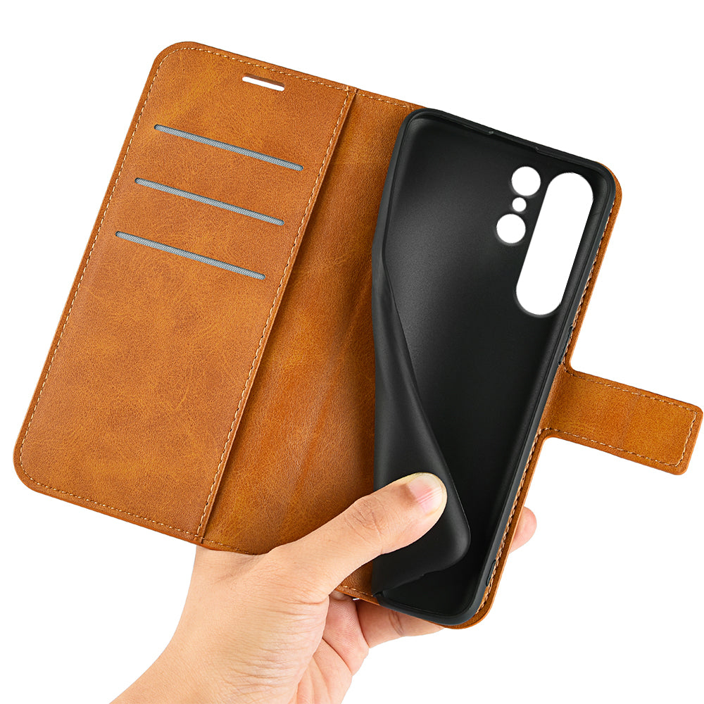 For Samsung Galaxy S24 Ultra Case Calf Texture PU Leather Protective Wallet Phone Cover - Yellow