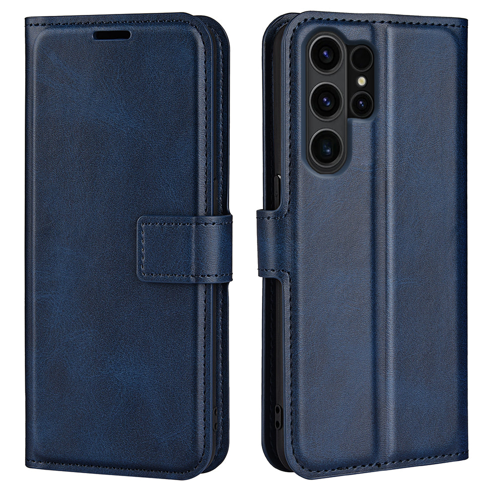 For Samsung Galaxy S24 Ultra Case Calf Texture PU Leather Protective Wallet Phone Cover - Blue