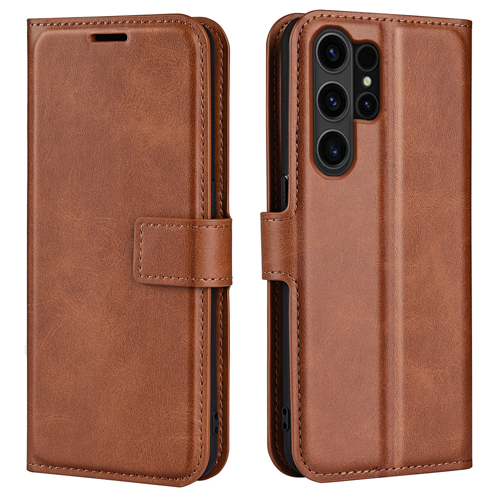 For Samsung Galaxy S24 Ultra Case Calf Texture PU Leather Protective Wallet Phone Cover - Light Brown